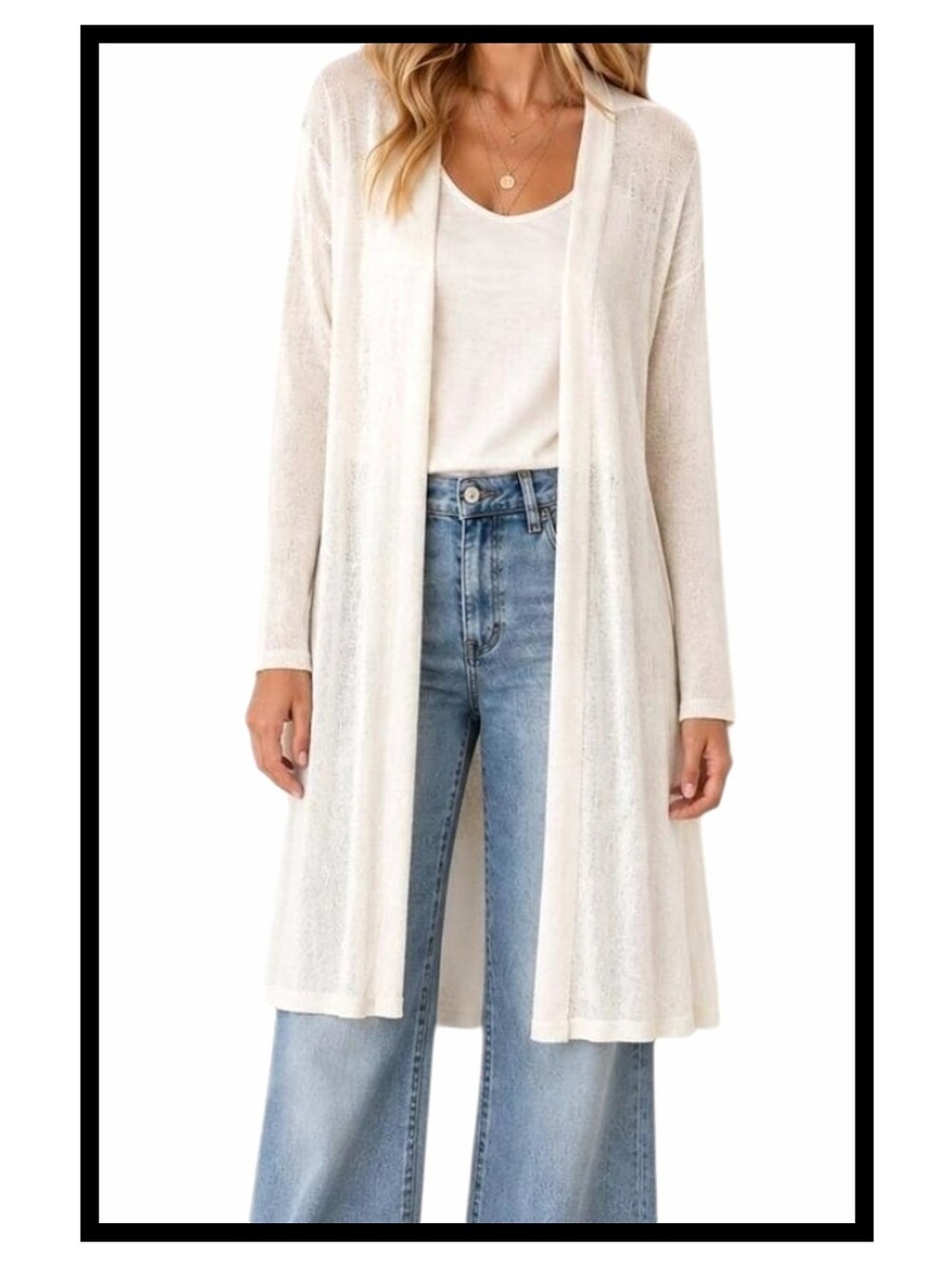 NWT J Jill Linen Blend Longlines Open Knit Duster Cardigan White Large Tall NEW